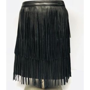 Black faux leather fringe mini skirt sexy xl 16